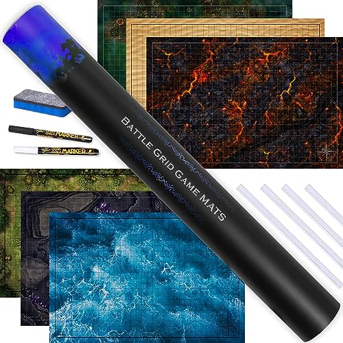 Tidyboss DND Battle Game Mat Expansion - 3X Double Sided Battle Board 24x36-6 Terrains Tabletop Mat, Dry Erase Markers, Eraser, and Clips -RPG Lava Sea Forest Cave Swamp Desert Dungeons and Dragons von TIDYBOSS