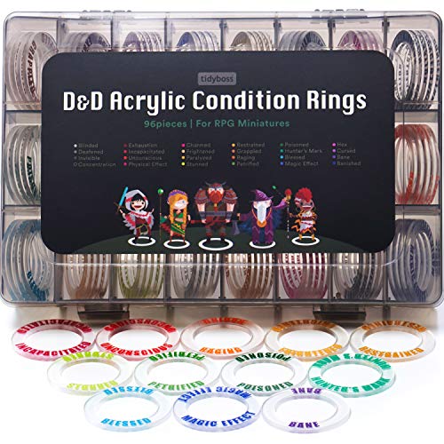 Tidyboss DND Miniatures Acrylic Condition Rings 96 PCS Status Effects Markers in 24 Conditions & Colors for Dungeon and Dragon Game Accessories for RPG Tabletop Gaming with Storage Box von TIDYBOSS