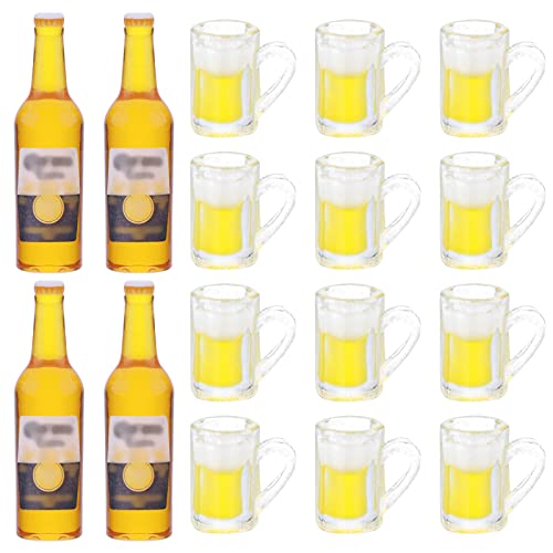 TIESOME 16 teiliges Puppenhaus Miniatur Bierflaschen Becher Set, 1:12 Mini Weinflaschen Becher Puppenhaus Weingläser Modell Miniatur Getränke Set Puppenhaus Zubehör für Rollenspiel DIY Feengarten von TIESOME