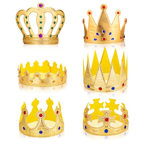 TIESOME 6 Stück Kinder Königskrone, Geburtstagskrone Goldene Krone mit Edelsteinen King Crown Krone Kinder Rollenspielzubehör Kostüm Verkleiden Zubehör Partyhüte Geeignet für feierliche Anlässe von TIESOME