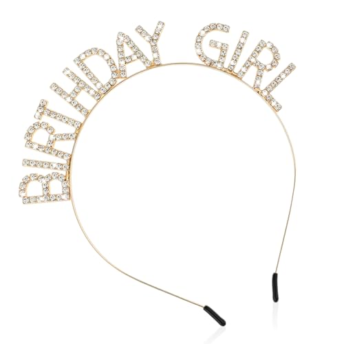 TIESOME Geburtstag Kronen Mädchen Stirnband, Happy Birthday Tiara Strass glänzendes Stirnband Geburtstag Kopfschmuck Haarschmuck für Frauen Mädchen Geburtstag Party Dekorationen (Gold) von TIESOME