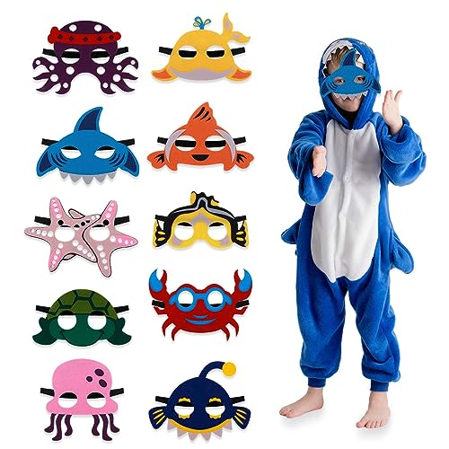 TIESOME Meerestier Filzmasken, 10 Stück tiermasken für kinder Meerestier Masken Ozean Motto Partydekorationen Filz Ozean Tiermasken mit elastischem Seil Meeres Themen Geburtstagsparty Geschenke von TIESOME