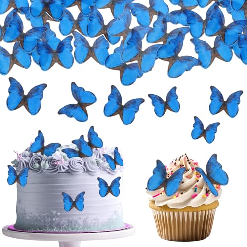 TIESOME Schmetterlinge Kuchen-Deckel, 48Stück Tortendeko Schmetterling,Schmetterlinge Torten Deko Torte Schmetterling Cupcake Topper für Geburtstagsfeiern Hochzeit Babyparty Jubiläum (blau) von TIESOME