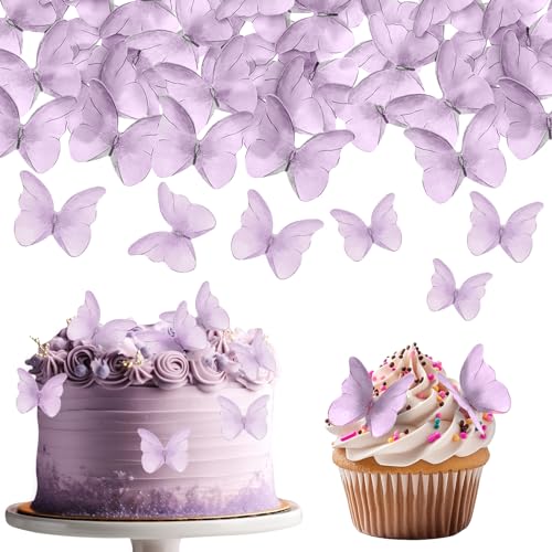 TIESOME Schmetterlinge Kuchen-Deckel, 48Stück Tortendeko Schmetterling,Schmetterlinge Torten Deko Torte Schmetterling Cupcake Topper für Geburtstagsfeiern Hochzeit Babyparty Jubiläum (lila) von TIESOME