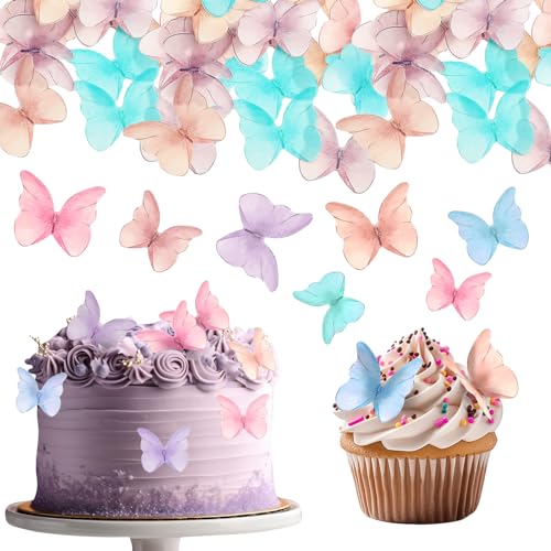 TIESOME Schmetterlinge Kuchen-Deckel, 48Stück Tortendeko Schmetterling,Schmetterlinge Torten Deko Torte Schmetterling Cupcake Topper für Geburtstagsfeiern Hochzeit Babyparty Jubiläum (mehrfarbig) von TIESOME