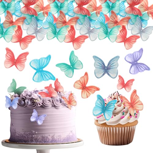 TIESOME Schmetterlinge Kuchen-Deckel, 48Stück Tortendeko Schmetterling,Schmetterlinge Torten Deko Torte Schmetterling Cupcake Topper für Geburtstagsfeiern Hochzeit Babyparty Jubiläum (mehrfarbig 2) von TIESOME