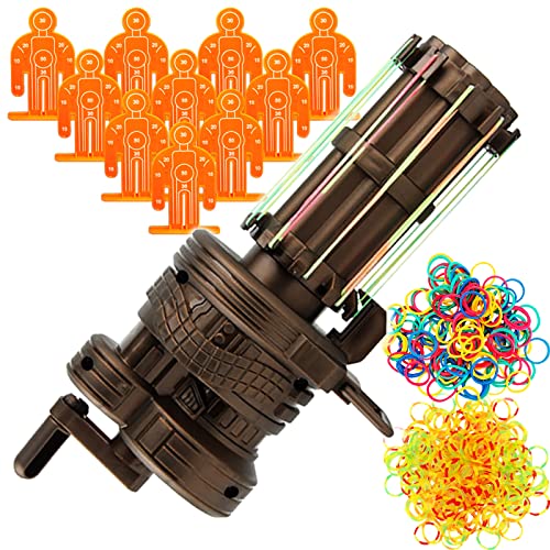 Gummibandpistole Gummibandpistole Spielzeug 12 Schüsse in schneller Folge Spielzeugpistole Maschinengewehr 10 spezielle Schießziele (100 Fluoreszenz und 100 Farbe) (Braun) von TIETHEKNOT