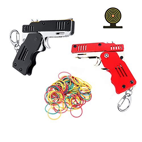 2 Stück Gummibandpistole Spielzeug Easy Load Faltbare handgefertigte Spielzeugpistole Mini Metallgummipistole mit Schlüsselbund und 200 elastischen Gummibändern 2 Stück Gummibandpistole Spielzeug Easy Load Faltbare handgefertigte Spielzeugpistole Mini Metallgummipistole mit Schlüsselbund und 200 elastischen Gummibändern von TIETHEKNOT