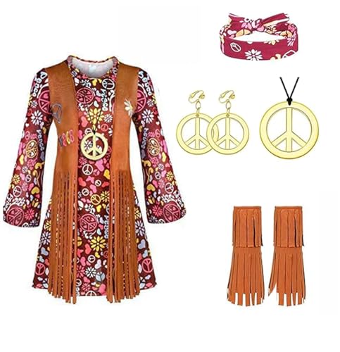 TIFIY Hippie kostüm Damen 70er Bekleidung Damen Kleid 60er 70er Hippie Kleidung Damen Accessoires Disco Outfit Kostüm Damen Mädchen 70er Damen Faschingskostüme für Karneval Party (Red, L) von TIFIY