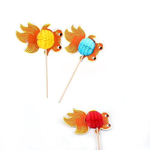 TIKATARER 50pcs Buntes Kuchen - -Picks, Verschiedene Obst- und Cocktail -Regenschirmspieße für Partydekorationen (5 Designs: Pfauen, Goldfisch) (Goldfisch) von TIKATARER