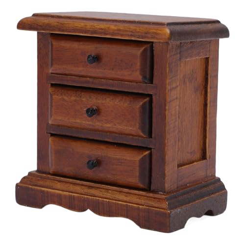 TIKATARER Dollhouse Night Stand, Birch Wood Mini -Nachttisch mit 3 Schubladen für Wohnkultur, 1:12 Skala, Miniaturmöbel mit Voll Funktionsfähigen Schubladen, Ideales Zubehör für (Kastanie) von TIKATARER