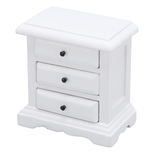 TIKATARER Dollhouse Night Stand, Birch Wood Mini -Nachttisch mit 3 Schubladen für Wohnkultur, 1:12 Skala, Miniaturmöbel mit Voll Funktionsfähigen Schubladen, Ideales Zubehör für (White) von TIKATARER