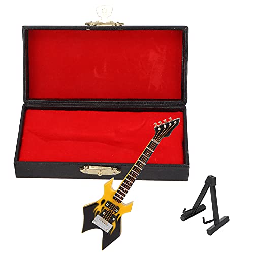 TIKATARER Elektrikgitarre, Miniatur -Holz -Mini Gitarre mit Box Miniatur E Gitarre für Ornament (10 cm gelber scharfer Ecke Elektrobass) von TIKATARER