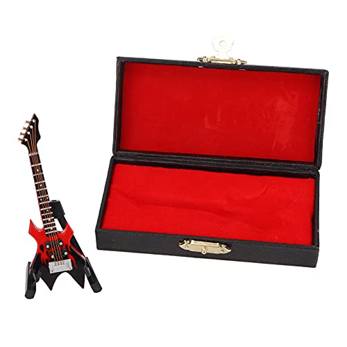 TIKATARER Elektrikgitarre, Miniatur -Holz -Mini Gitarre mit Box Miniatur E Gitarre für Ornament (10 cm roter scharfer Ecke Elektrischer Bass) von TIKATARER