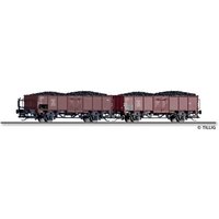 TILLIG 01106 TT Güterwagenset aus zwei offenen Güterwagen Omm 55 mit Steinkohle-Ladung, DB, Ep. III von TILLIG