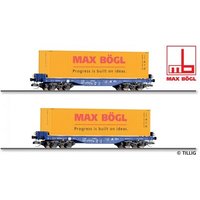 TILLIG 01108 TT Güterwagenset aus zwei Flachwagen Sgmmns 4505 beladen mit zwei 40‘ Containern, ERR, Ep. VI von TILLIG