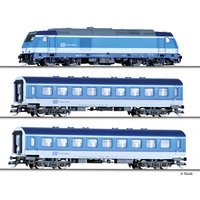TILLIG 01442 TT Einsteigerset Personenzug der CD, bestehend aus Diesellokomotive "TRAXX" und zwei Reisezugwagen, mit Bettungsgleis, Ep. VI von TILLIG