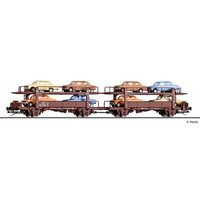TILLIG 18592 TT Autotransportwagen-Einheit Laaek 4357 mit 8 PKW Lada 1200, DR, Ep. IV von TILLIG