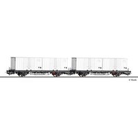 TILLIG 70056 H0 Güterwagenset aus zwei Containertragwagen Post aa-t/12,8 mit zwei 20' Container, Deutsche Post, Ep. IV von TILLIG