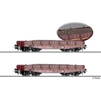 TILLIG 70070 H0 Güterwagenset aus zwei Schwerlastwagen Rmms 3960 mit Gleisbau-Abraum, DR, Ep. IV von TILLIG