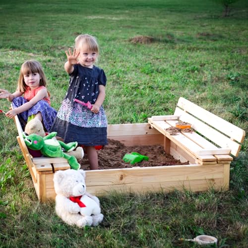 Sandkasten aus Holz mit Faltbarer Abdeckung und Bank 118 x 122 x H20, Sandkasten mit Abdeckung, Sandkasten für Kinder, Sandkiste aus Holz - Timbela M051-1 Sandkasten aus Holz mit Faltbarer Abdeckung und Bank 118 x 122 x H20, Sandkasten mit Abdeckung, Sandkasten für Kinder, Sandkiste aus Holz - Timbela M051-1 von TIMBELA