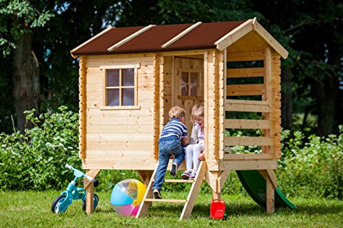 Stelzenhaus mit rutsche aus Holz - B146xL182xH205 cm/1,1m2 - Spielhaus im Freien für Kinder - Gartenspielhaus - TIMBELA M501C von TIMBELA