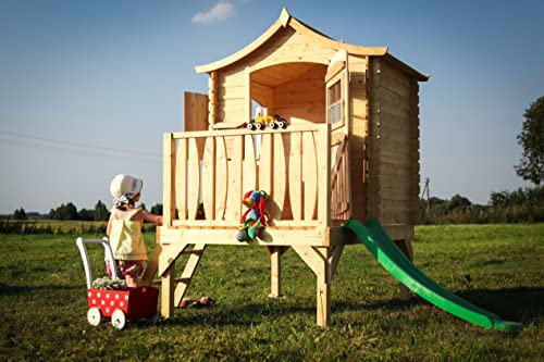 Stelzenhaus mit rutsche aus Holz - Spielhaus im Freien für Kinder - B175xL146xH212 cm/1,1m2 Gartenspielhaus - Garten-Sommerhaus für Kinder M550A von TIMBELA