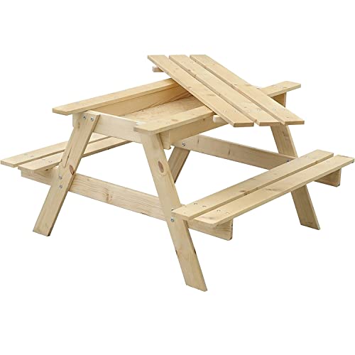 TIMBELA M010-1 Kinderstuhl-Set aus Naturholz mit Staufach - H50 x 90 x 90 cm Stabile Kinderbank fürs Picknick mit Staufach - Kindermöbel für drinnen und draußen von TIMBELA