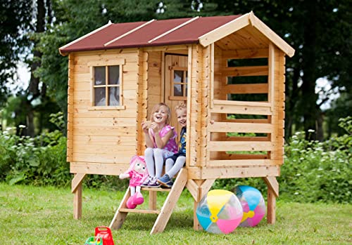 Timbela Kinderspielhaus aus Holz - Spielhaus im Freien für Kinder - B146xL181xH205 cm/1,1m2 Gartenspielhaus - Garten-Sommerhaus für Kinder M501B von TIMBELA