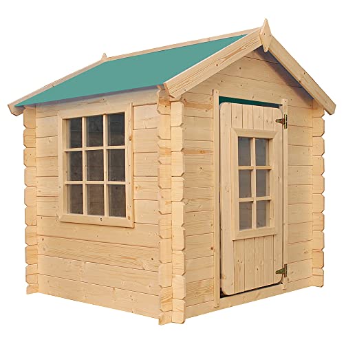 Timbela M570R-1 Kinderspielhaus aus Holz- Spielhaus im Freien für Kinder - 111x113xH121 cm/0.9 m2 Gartenspielhaus - Garten-Sommerhaus für Kinder (Die Dachfarbe ist grün) von TIMBELA