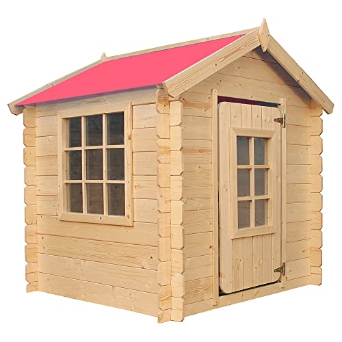 Timbela M570R-1 Kinderspielhaus aus Holz- Spielhaus im Freien für Kinder - 111x113xH121 cm/0.9 m2 Gartenspielhaus - Garten-Sommerhaus für Kinder (Die Dachfarbe ist rot) von TIMBELA