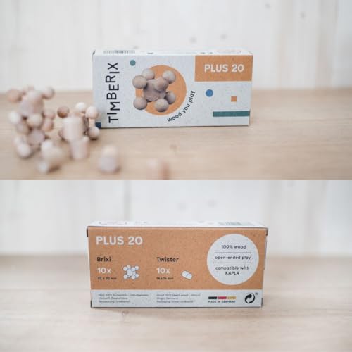 TIMBERIX Plus 20 Erweiterungsset mit 10 Verbindern (Brixis) und 10 Twistern - Verbindungssteine 100% aus Holz von TIMBERIX