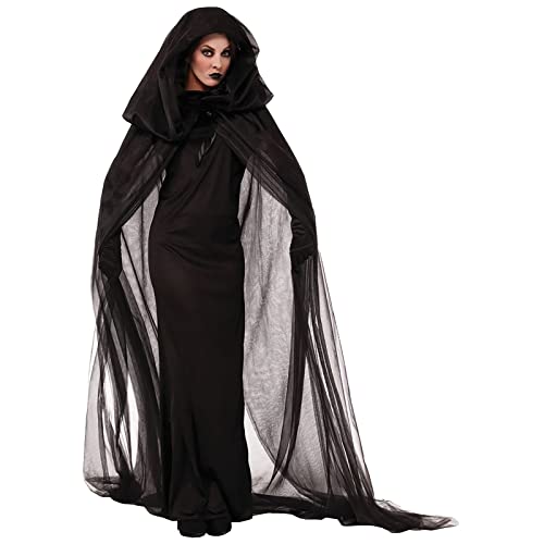 TIMELYE Halloween-Kostüm Herbst Damen Hexenkostüm Mittelalter Anime Kostüm Damen Kleidung Herbst Superhelden Kostüm Damen Kapuzenumhang Stilvoller Skull Kostüm Damen Hexenkleid(Schwarz,S) von TIMELYE