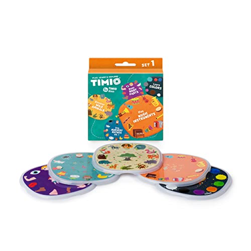 Timio Disc Set #1, 5 Discs für den Timio -Leser, Lernen Sie Farben, Wildtiere, Musikinstrumente, 96 Kinderlieder Vol. 1, Körperteile, 8 Sprachen, 2 bis 6 Jahre alt von TIMIO