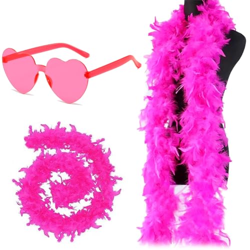 Federboa, 2M Feder Boas Flauschige Feder Boa Pute Federn Schal für Damen Federn für Frauen Federboa und herzförmiger Brille Kostüm zubehör für Karneval Party, Bühnenshows, Kostüm Party(Rose Rot) Federboa, 2M Feder Boas Flauschige Feder Boa Pute Federn Schal für Damen Federn für Frauen Federboa und herzförmiger Brille Kostüm zubehör für Karneval Party, Bühnenshows, Kostüm Party(Rose Rot) von TIMVLETI