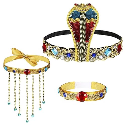 TINAYAUE 3 Stücke Ägyptischer Schlangen Kopfschmuck, Halskette, Armbänder Kleopatra Kostüm Zubehör Vintage Accessoires Ägyptisch Pharaonisches Kostüm Zubehör für Halloween, Fasching, Rollenspiel TINAYAUE 3 Stücke Ägyptischer Schlangen Kopfschmuck, Halskette, Armbänder Kleopatra Kostüm Zubehör Vintage Accessoires Ägyptisch Pharaonisches Kostüm Zubehör für Halloween, Fasching, Rollenspiel von TINAYAUE