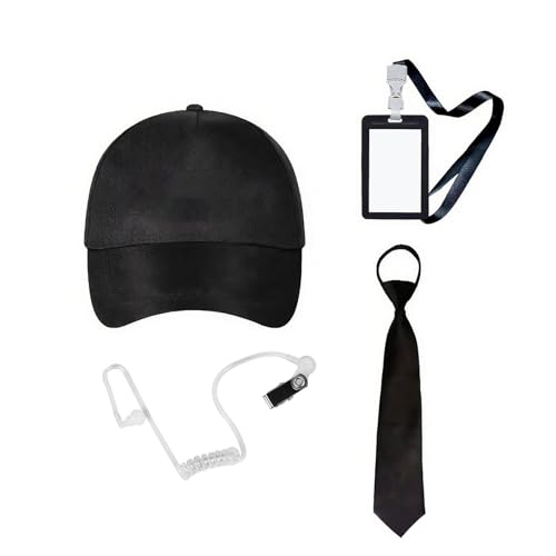 Agenten-Kostüm-Zubehör, geheimes Sicherheits-Outfit, Halloween, Cosplay, Hut, Krawatten, künstliche Ohrhörer, Ausweis, Party-Requisiten (Set 1) von TINAYAUE