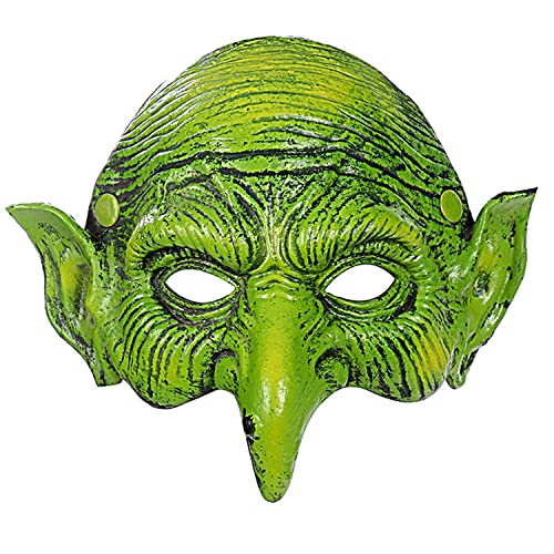 Gruselige Hexenmaske mit Gummiband Grünes Gesicht Kobold Elfenohren Cosplay Fancy Kostüm Maske Horror Halloween Masken für Frauen Männer Halbgesicht Hexenmaske Karneval Dress Up Motto Party Streich von TINAYAUE
