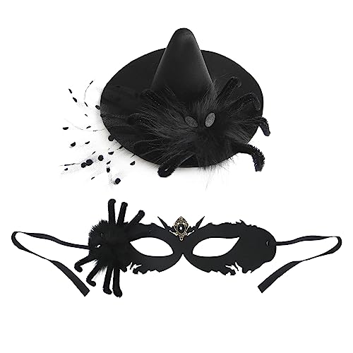 Prinzessin Maske Vintage Hut Set Schmetterling Skelett Handknochen Masken Spinnenmaske Schwarzer Schädel Spinnen Zaubererhut Haarspange Schön Halbgesichts Maske für Halloween, Maskerade, Karneval von TINAYAUE