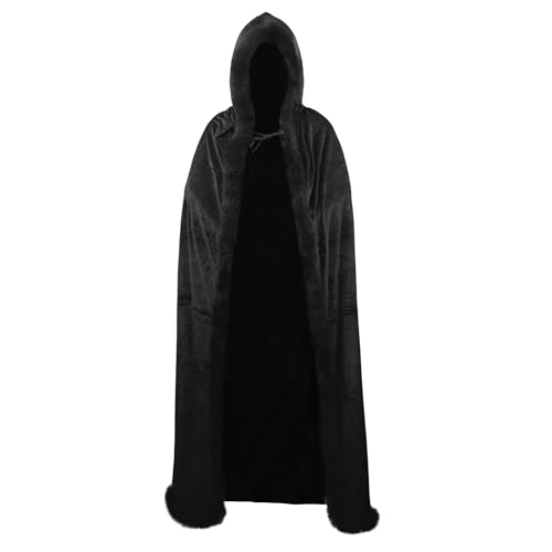 TINAYAUE 150 cm langer Samt-Umhang mit Kapuze, Halloween-Kostüm, Umhang für Erwachsene, weicher langer Umhang, Hexe, Zauberer, Cosplay, Party, Karneval, Zubehör, Schwarz, 59 inch long TINAYAUE 150 cm langer Samt-Umhang mit Kapuze, Halloween-Kostüm, Umhang für Erwachsene, weicher langer Umhang, Hexe, Zauberer, Cosplay, Party, Karneval, Zubehör, Schwarz, 59 inch long von TINAYAUE