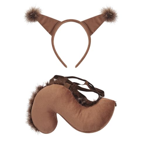 TINAYAUE Eichhörnchen Kostüm Set Süße Tier Haargummis Schwanz Kinder Tierkostüme Cartoon Eichhörnchen Haarreif Schwanz Rollenspiel Kostümzubehör für Halloween, Karneval, Cosplay, Geburtstagsparty von TINAYAUE