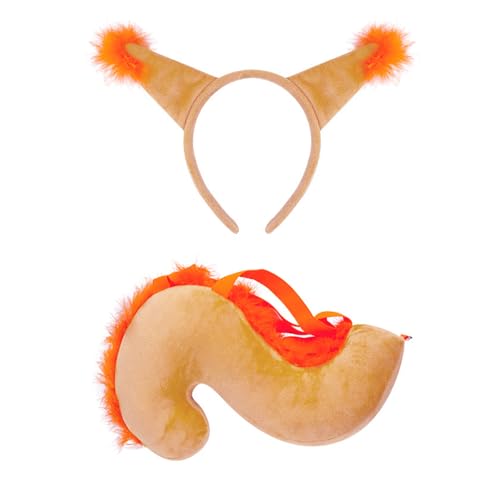 TINAYAUE Eichhörnchen Kostüm Set Süße Tier Haargummis Schwanz Kinder Tierkostüme Cartoon Eichhörnchen Haarreif Schwanz Rollenspiel Kostümzubehör für Halloween, Karneval, Cosplay, Geburtstagsparty von TINAYAUE