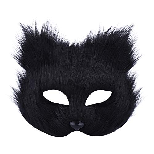 TINAYAUE Fuchs Gesichtsmaske Maskerade Tiermasken Männer Frauen Halbgesichts Simulations Fuchsmaske Cosplay Fox Kostüm Mit Kunstpelz für Halloween, Themenparty, Maskerade, Rollenspiel von TINAYAUE