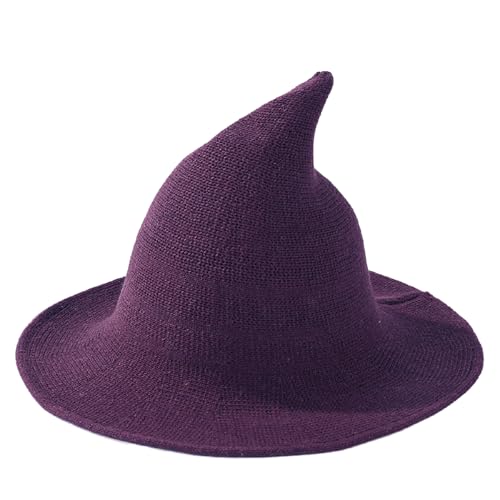 TINAYAUE Halloween-Hexenhut für Erwachsene, Wolle, gestrickt, spitzes Oberteil, faltbar, Kostüm, Kopfbedeckung für Cosplay, Osterparty, Violett, head circumference is 22-22.8 inch TINAYAUE Halloween-Hexenhut für Erwachsene, Wolle, gestrickt, spitzes Oberteil, faltbar, Kostüm, Kopfbedeckung für Cosplay, Osterparty, Violett, head circumference is 22-22.8 inch von TINAYAUE