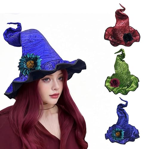 TINAYAUE Halloween-Hexenhut mit abnehmbarer dekorativer Blume für Hut, Hals, Handgelenk, Cosplay, Maskerade, Zauberer, Hüte, Festival, Verkleidung, Party, Requisiten, Kostümzubehör (lila) von TINAYAUE