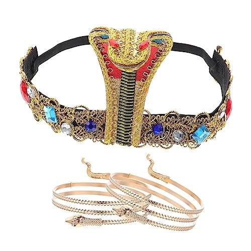 TINEASUR Ägyptische Schlangen Armbänder Und Haarschmuck Set Für Damen 3 Teiliges Kostü Zubehör Für Halloween Und Partys Dekorative Schlangen Manschetten Und Haarband von TINEASUR