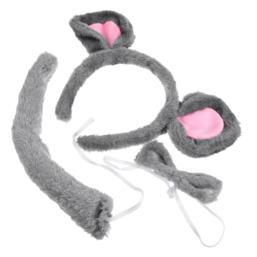 TINEASUR Mouse Kostüm Set mit Grauem Plüsch Ohr Haarreif und Schleife Leichtes Party Accessoire für Karneval Halloween Cosplay und Kinderfest Tierkostüm für Mädchen und Frauen von TINEASUR
