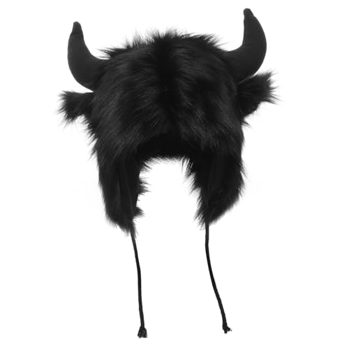 TINEASUR Tiermütze mit Hörnern Lustige Beanie für Erwachsene Einzigartiger Cosplay Hut für Partys Halloween Fluffy Plüschmaterial für Erwachsenen Kreatives Kostüm Accessoire für von TINEASUR