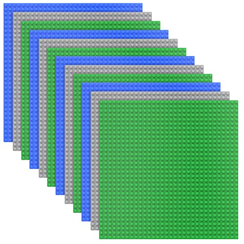 TINGLAND 12 Stück Platten, Classic Bausteine Grundplatte 25 x 25cm,Grüne Blaue Graue Grundplatte,100% Kompatibel Mit Meisten Marken Bausteine (4Blau4Grün4Grau) von Kindpack