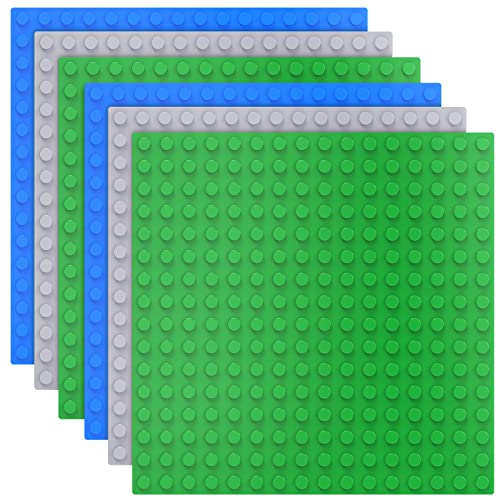 TINGLAND 6 Große Bauplatte Kompatibel mit Duplo, Grüne Blaue Graue Duplo Grundplatte,25.5 * 25.5cm DUPLO Platte für Kreatives Vorschulspielzeug. (Grüne Blaue Graue) von TINGLAND